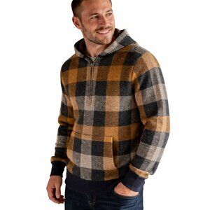 J.Crew 100% Merino Wool Hooded Half Zip Sweater Buffalo Check Men | M